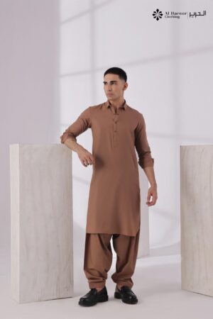 Al Hareer Classic Brown Shalwar Kameez – Premium Cotton Blend