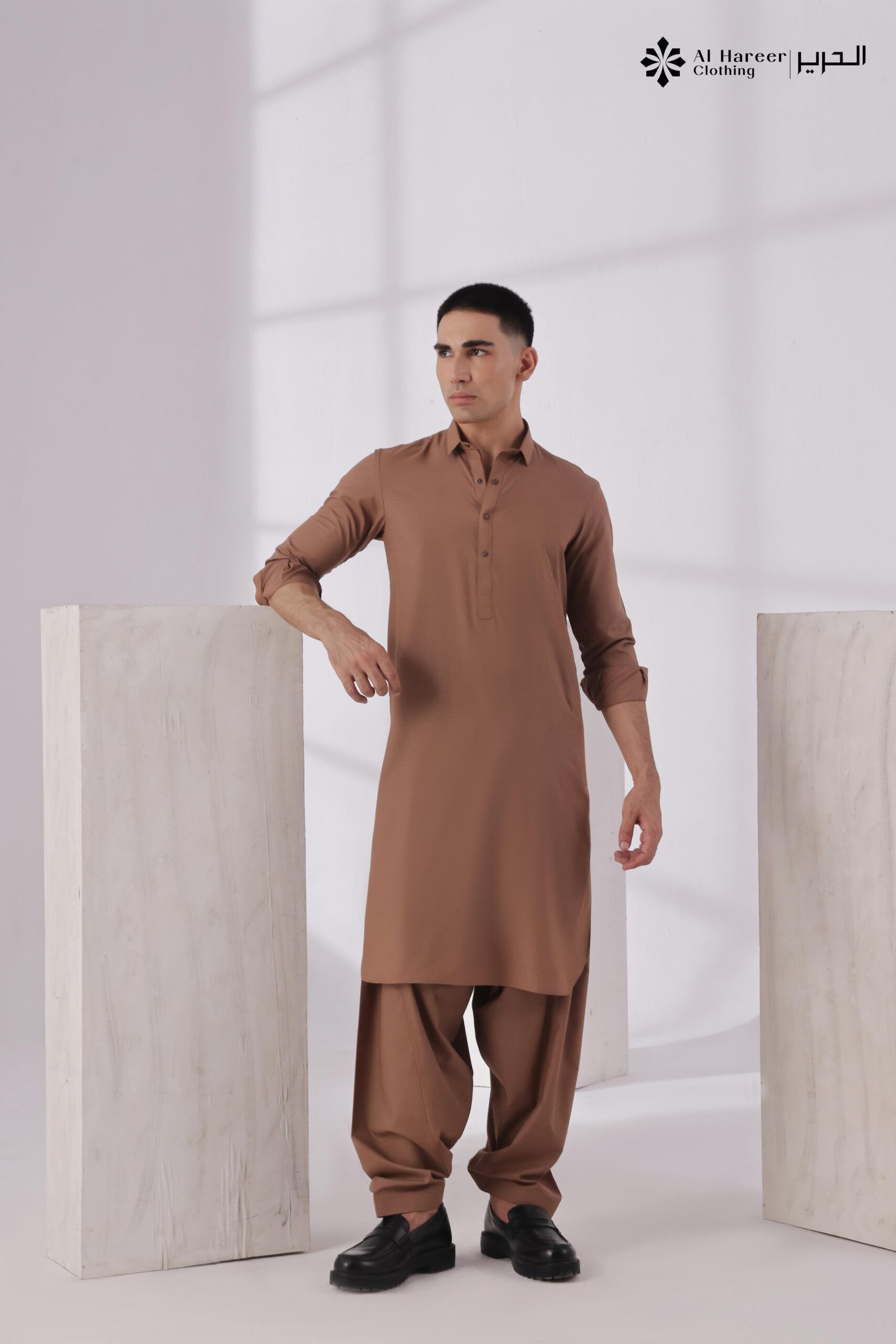 Al Hareer Classic Brown Shalwar Kameez – Premium Cotton Blend