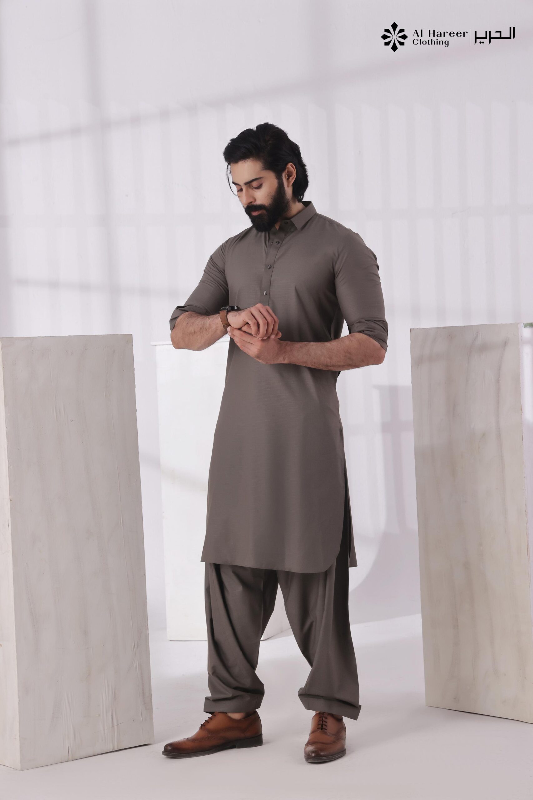 Al Hareer Charcoal Grey Shalwar Kameez