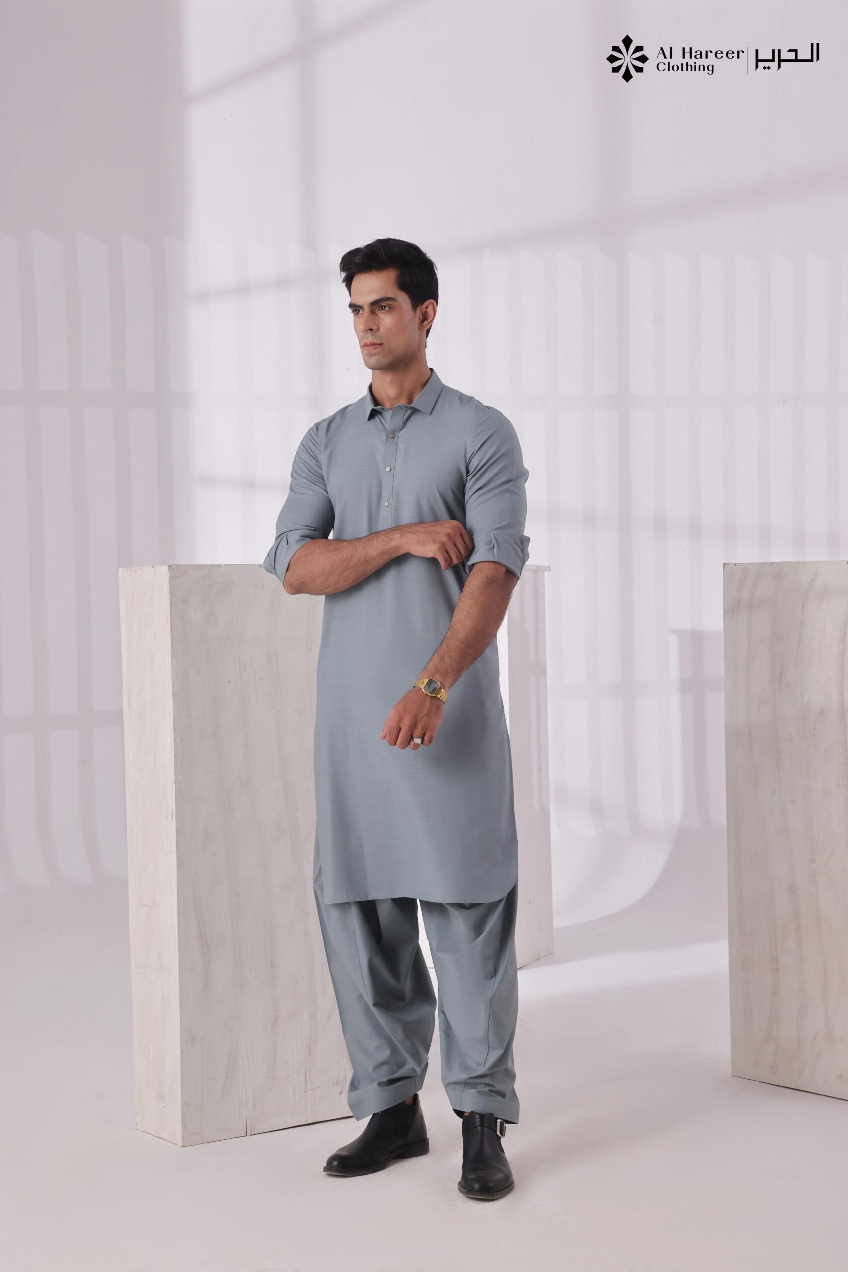 Al Hareer Elegant Steel Blue Shalwar Kameez
