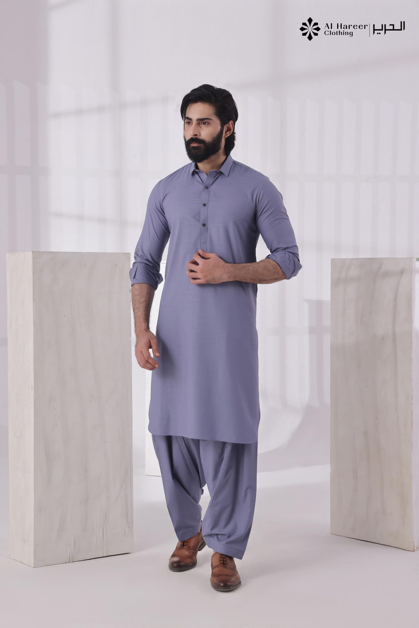 Al Hareer Steel Mist Kameez Shalwar